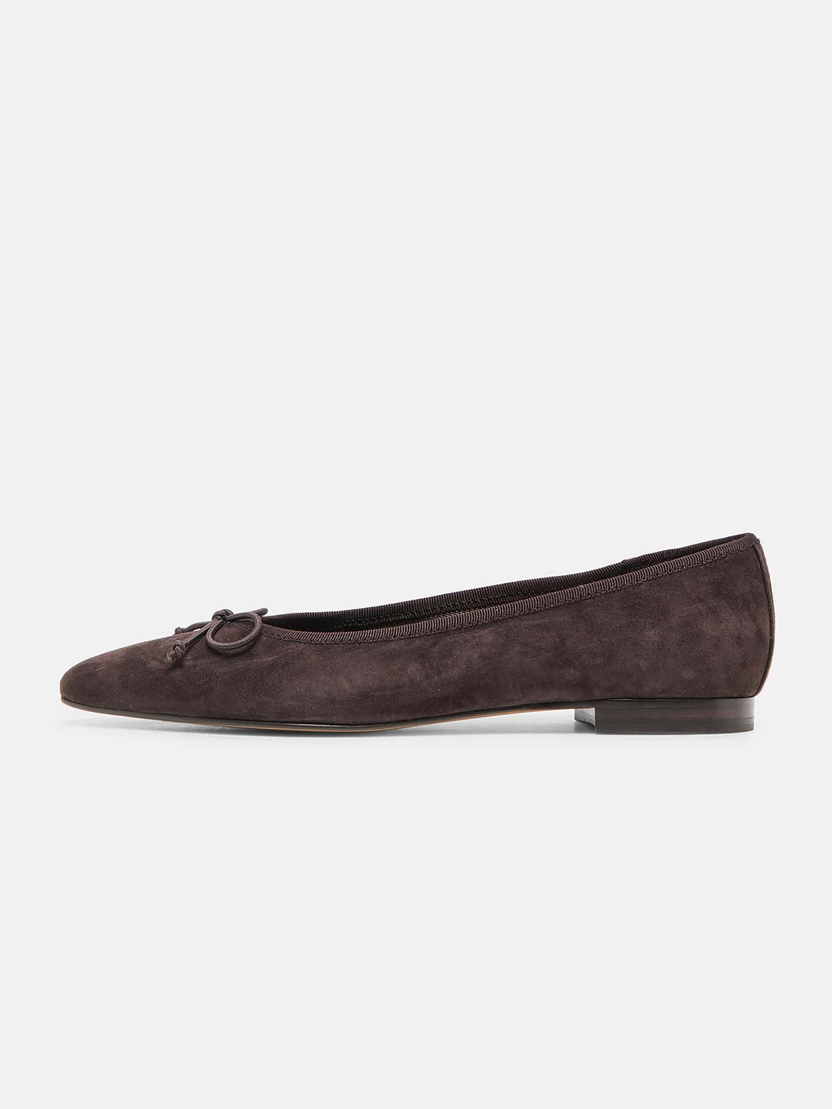 Coffee Faux Suede Pointed-Toe Front Bow Slip-On Chic Flats