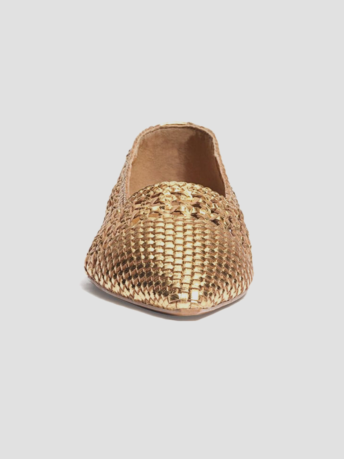 Metallic Gold Woven Vegan Leather Pointed-Toe Cutout Slip-On Flats