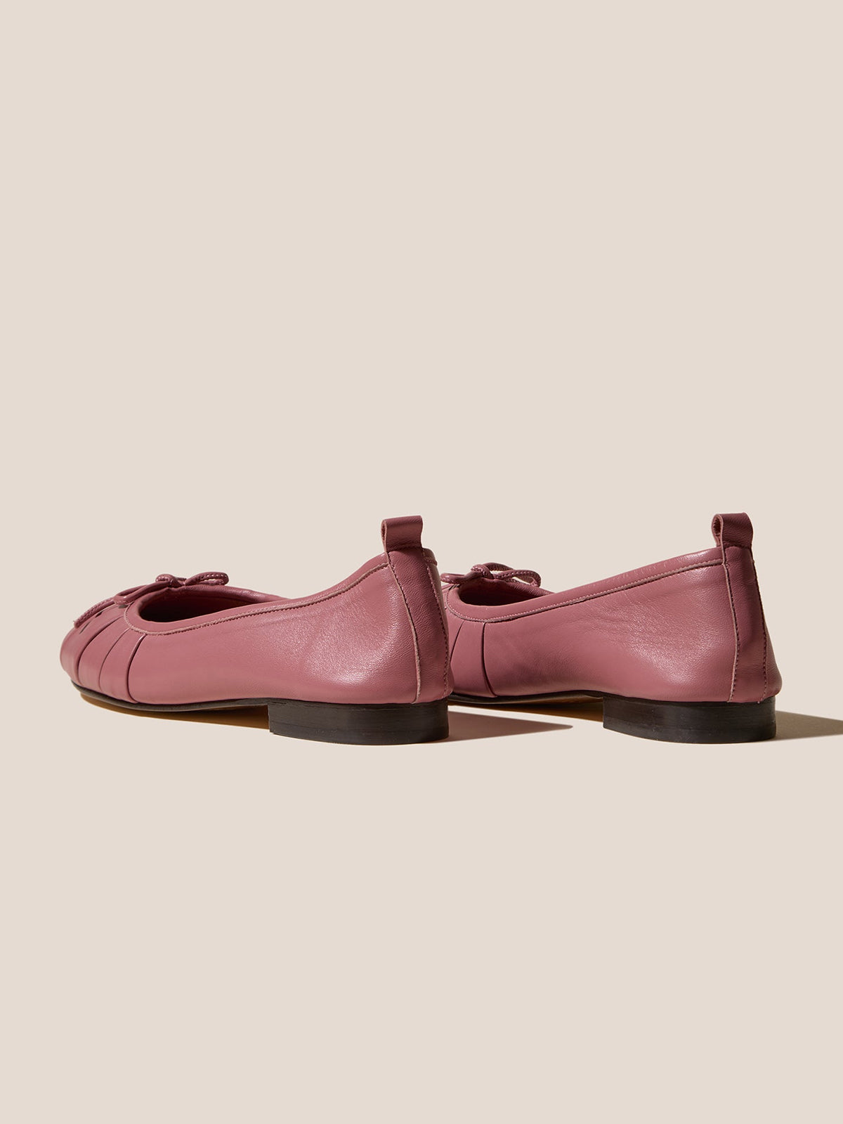 Rose Pink Round-Toe Front Bow Slip-On Pleated Flats