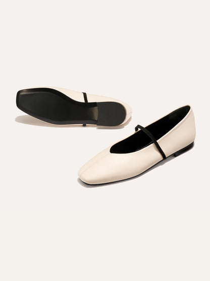 Mary Jane Square-Toe Slip-On Chic Ballet Flats - Bone