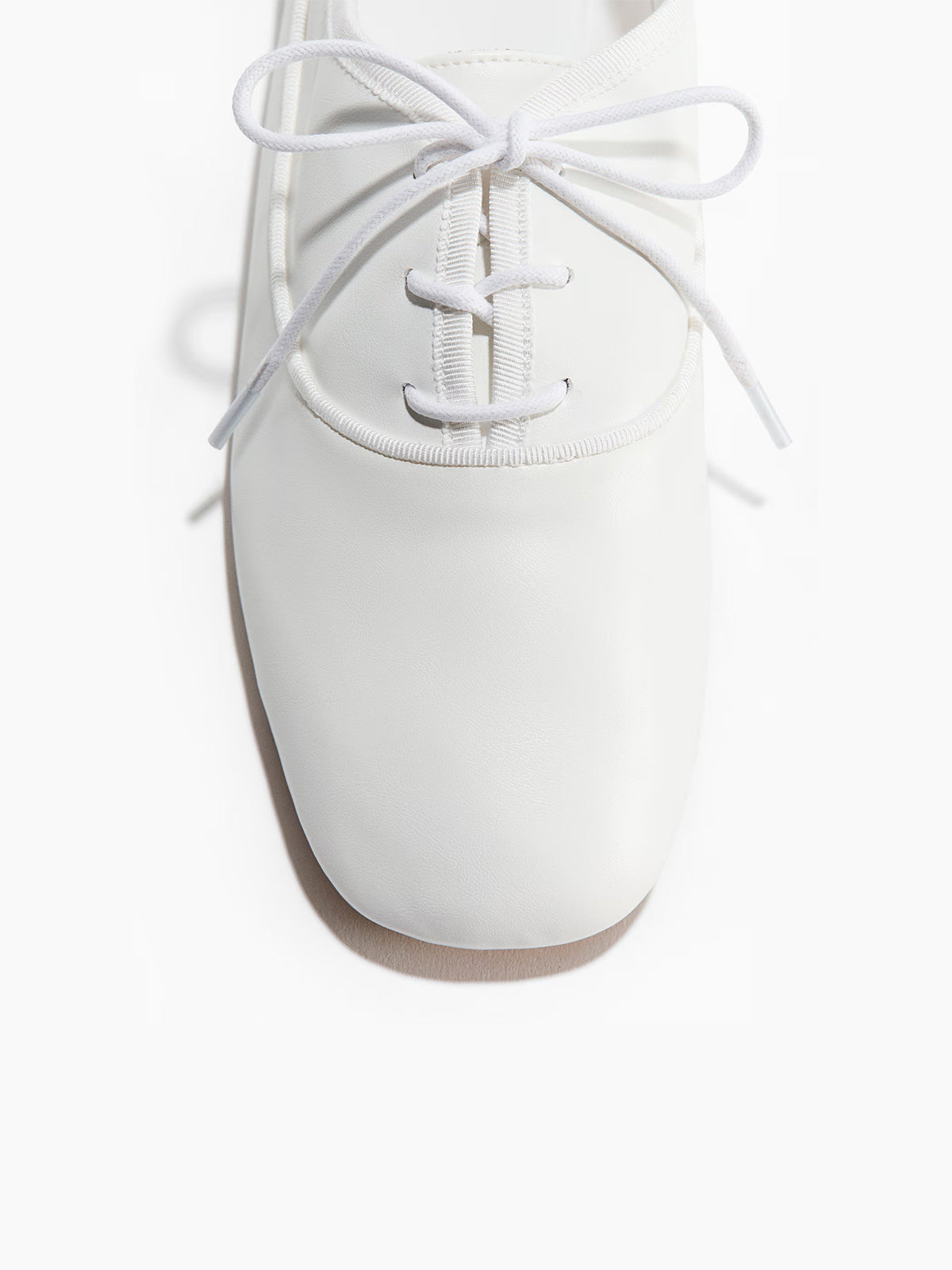 White Square-Toe Chic Lace-Up Slip-On Ballet Flats