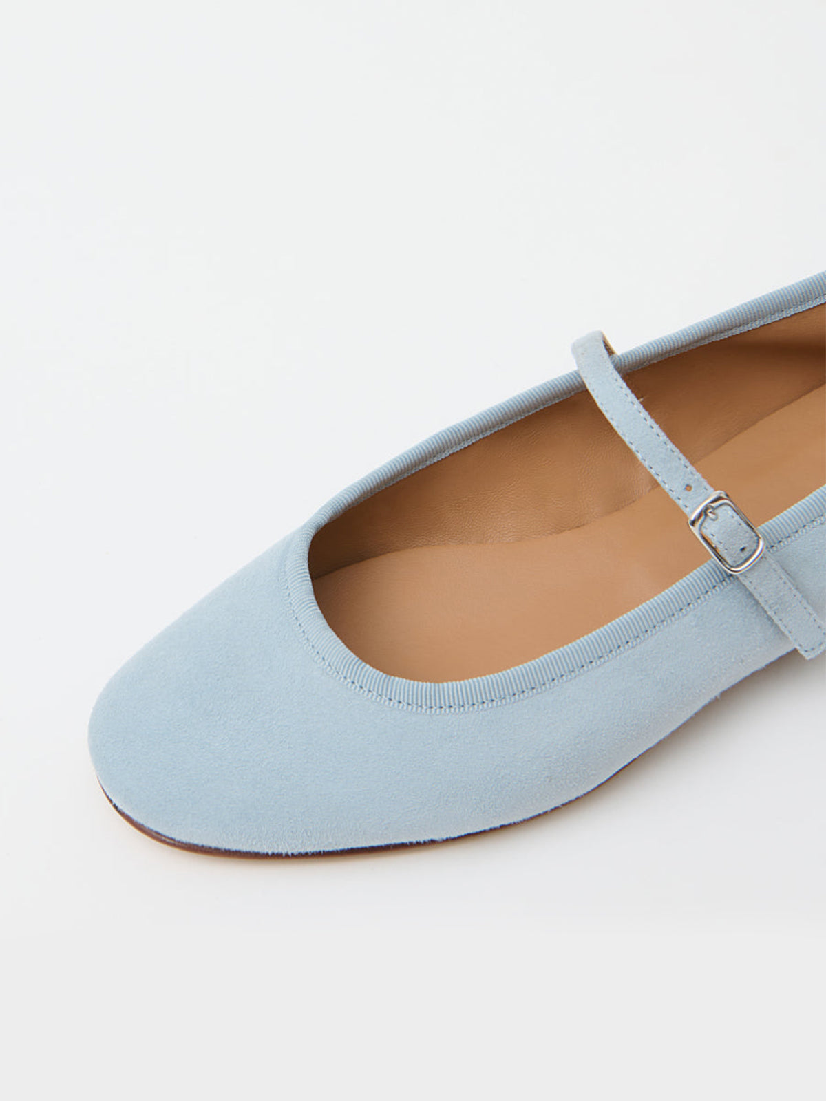 Blue Faux Suede Round-Toe Mary Jane With Buckle Chic Ballet Flats