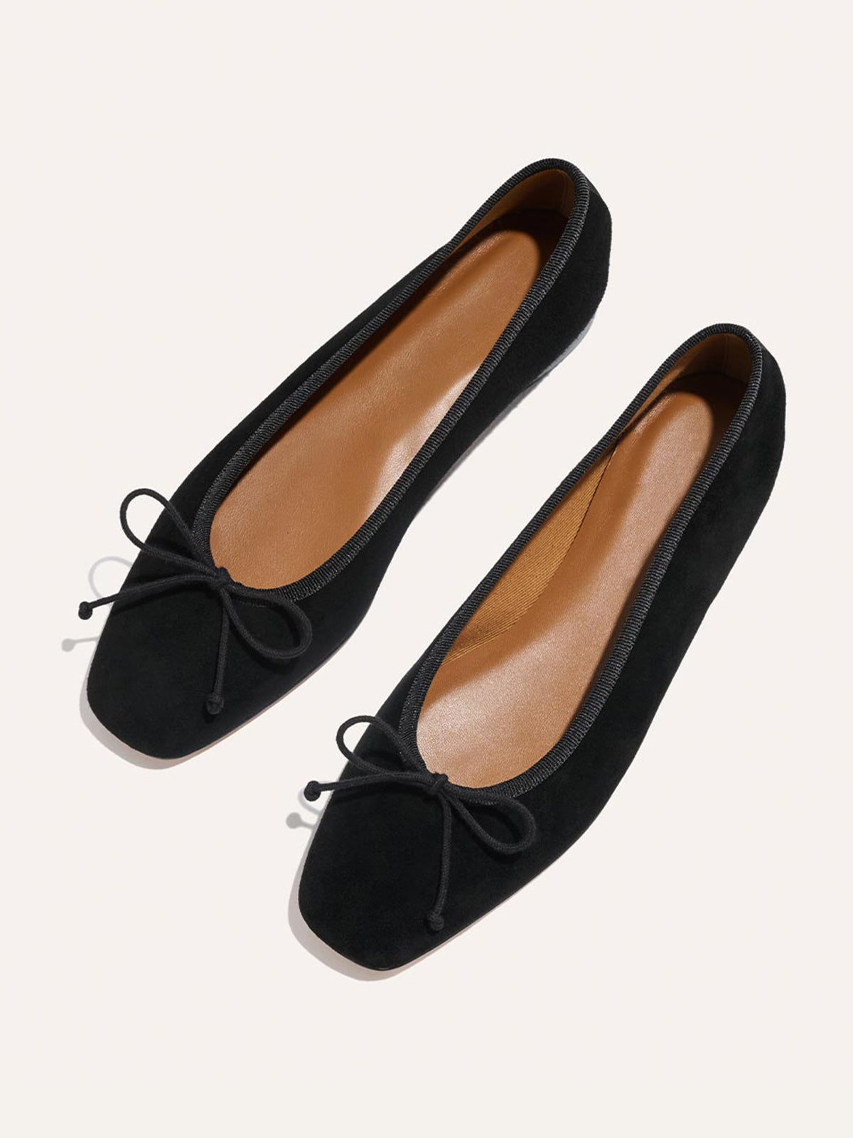 Front Bow Square-Toe Slip-On Chic Ballet Flats - Black Faux Suede