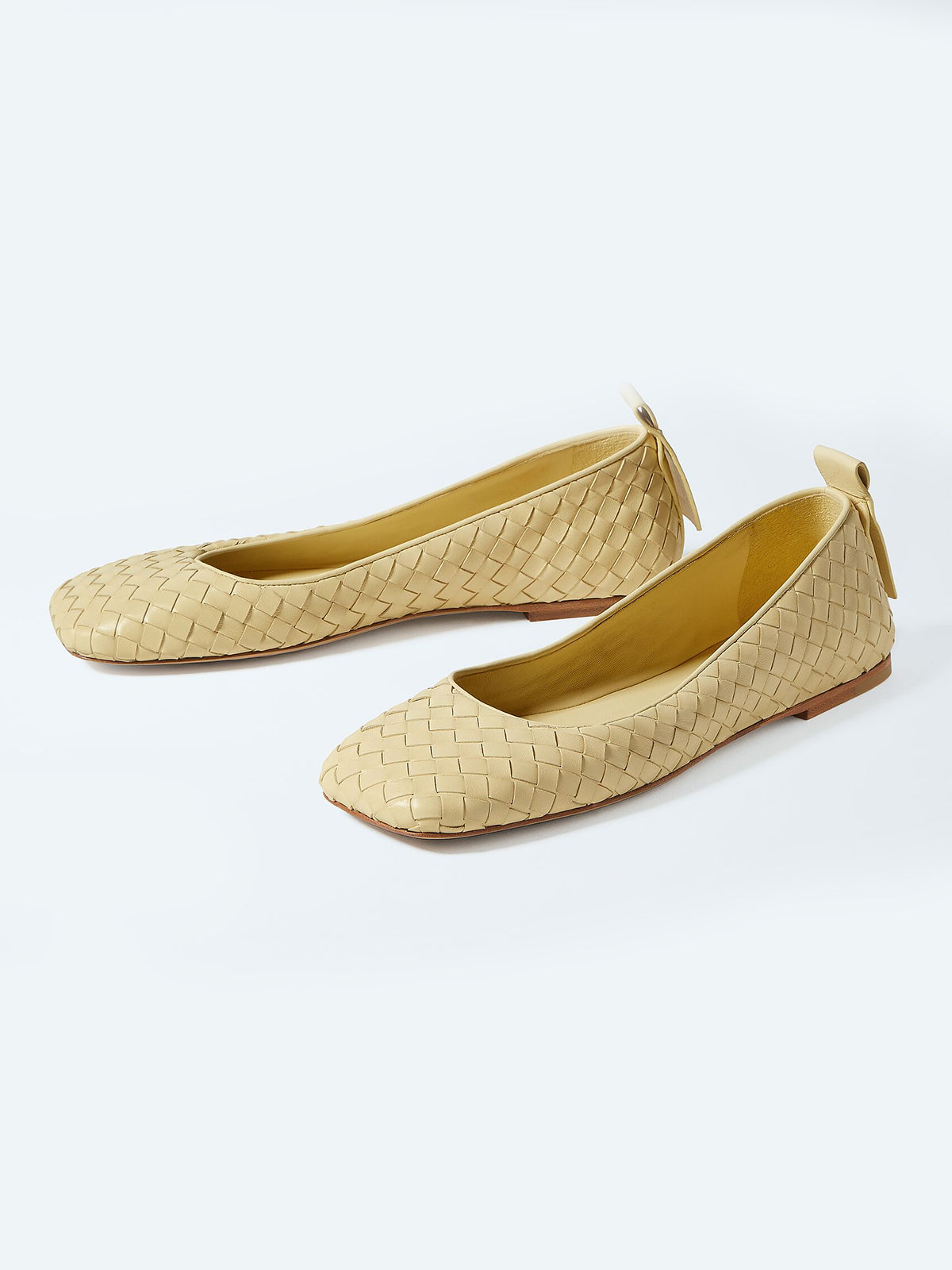 Yellow Woven Vegan Leather Square-Toe Classic Slip-On Ballet Flats