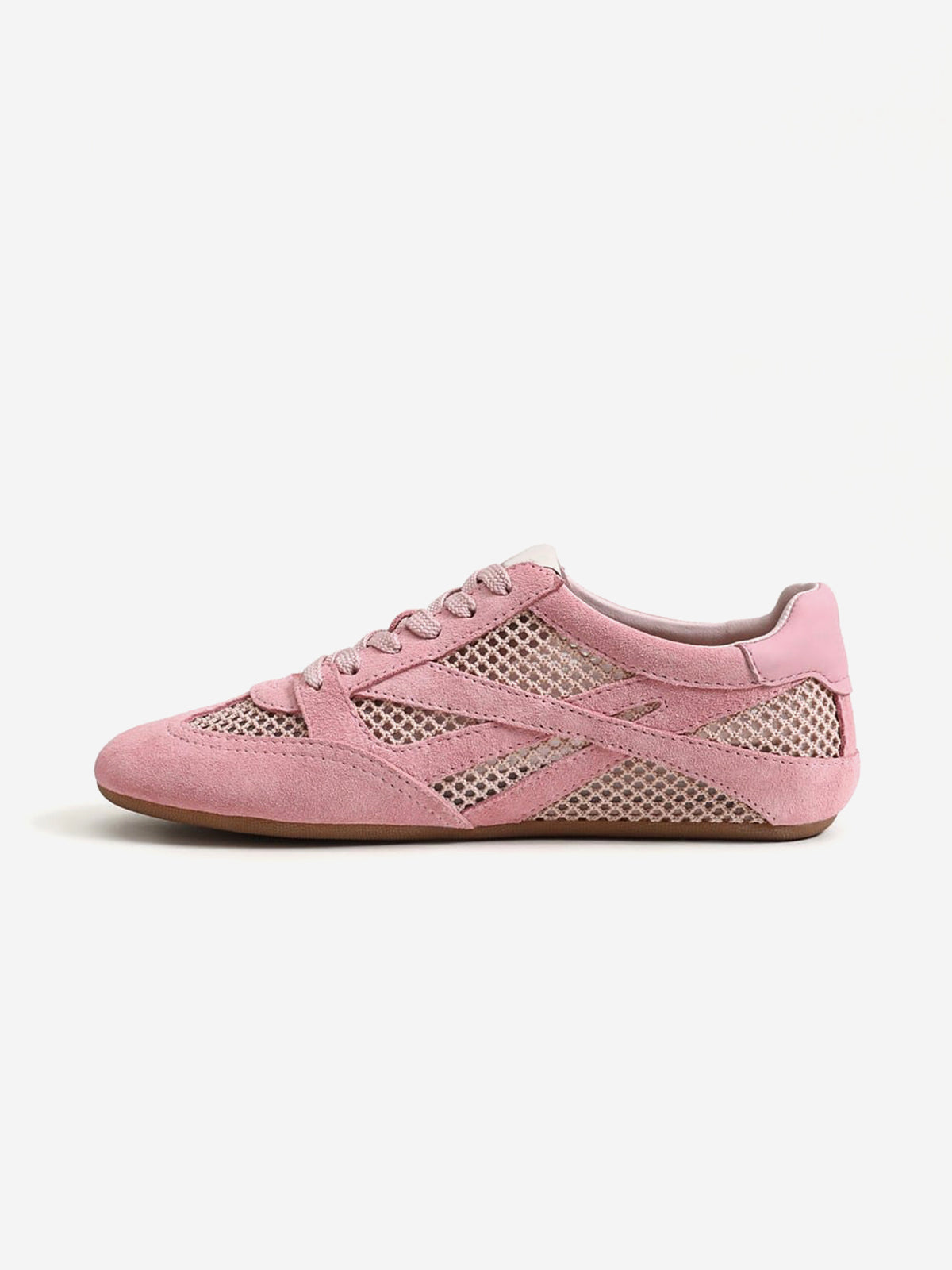 Pink Cow Suede And Mesh Round-Toe Chic Lace-Up Flats Sneakers
