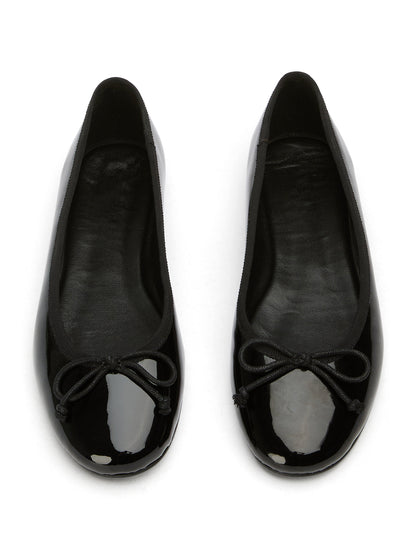 Round-Toe Chic Front Bow Slip-On Ballet Simple Flats - Patent Black