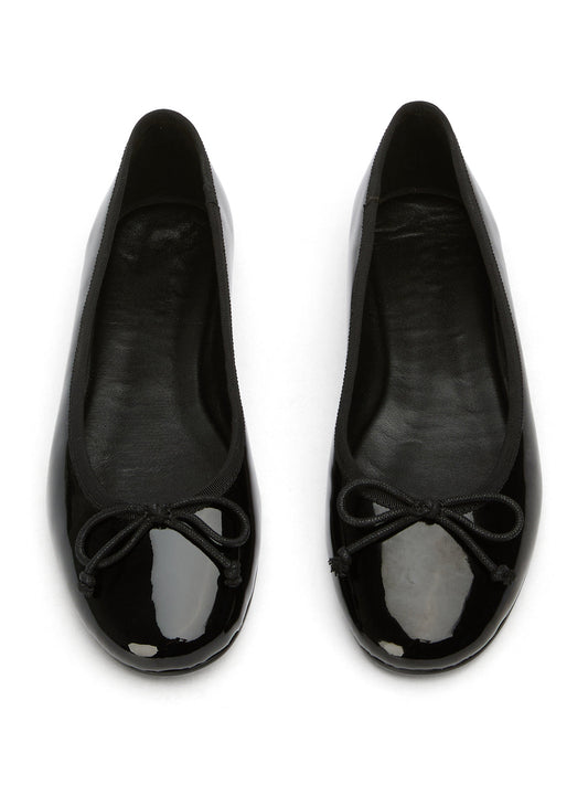 Round-Toe Chic Front Bow Slip-On Ballet Simple Flats - Patent Black