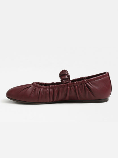 Burgundy Square-Toe Elastic Mary Jane Classic Ballet Flats