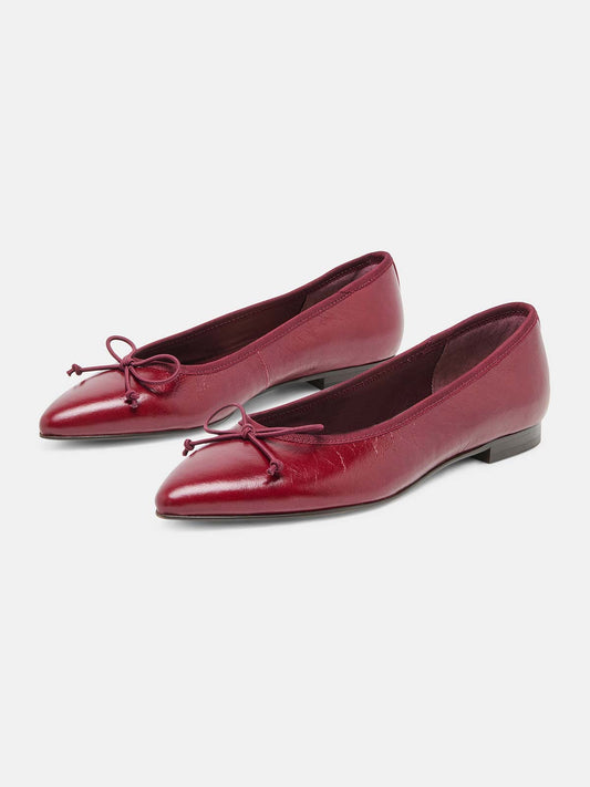 Burgundy Pointed-Toe Front Bow Slip-On Chic Flats