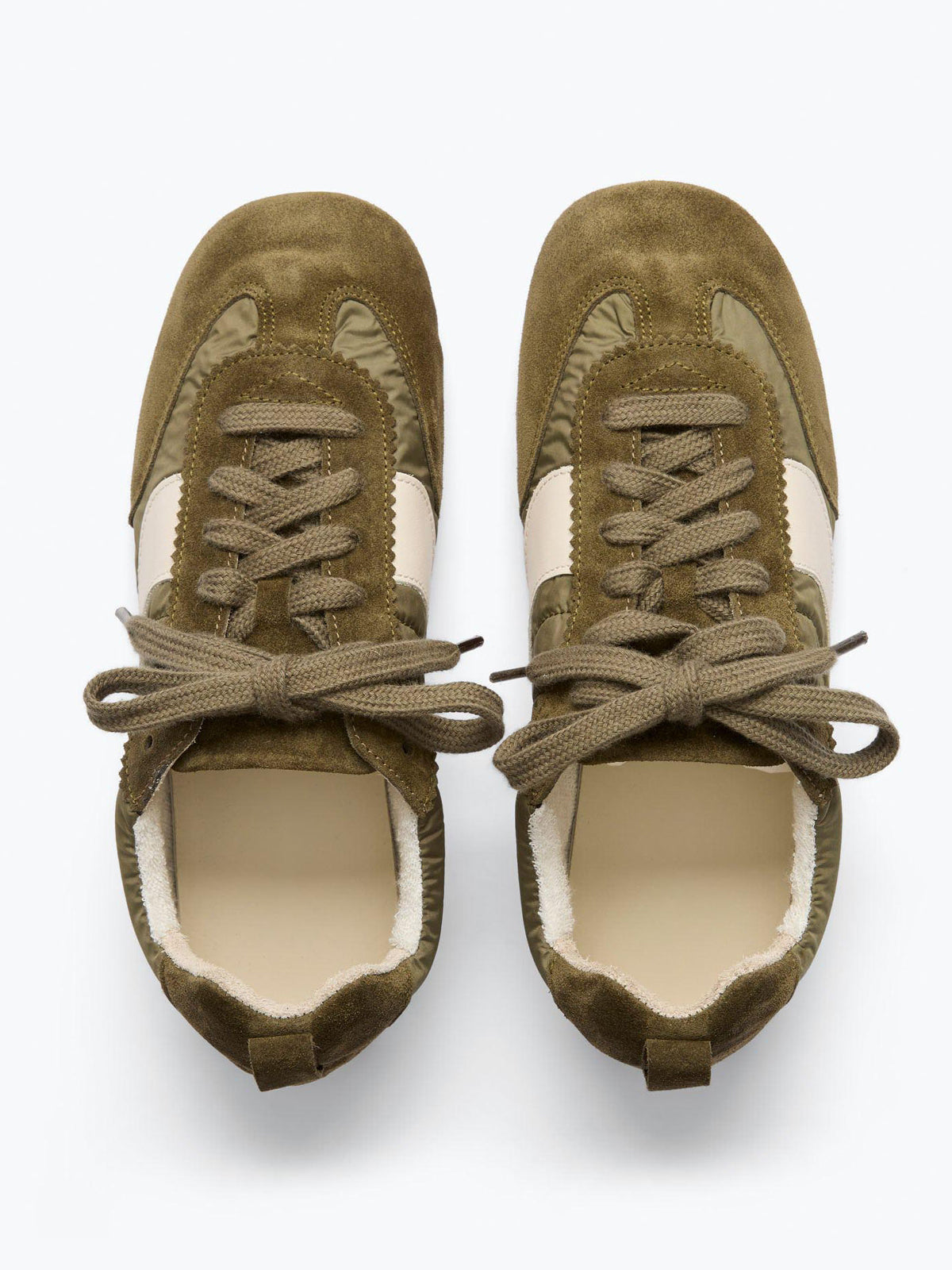 Coffee Cow Suede And Cloth And Cow Leather Square-Toe Lace-Up Sneakers