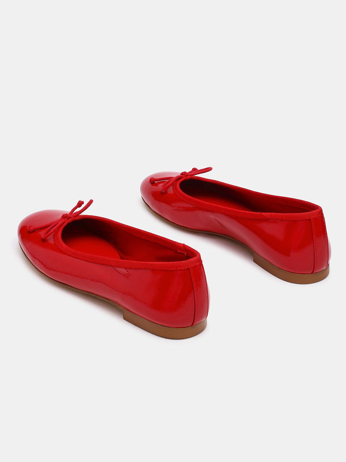 Red Round-Toe Simple Slip-On Ballet Flats With Front Bow