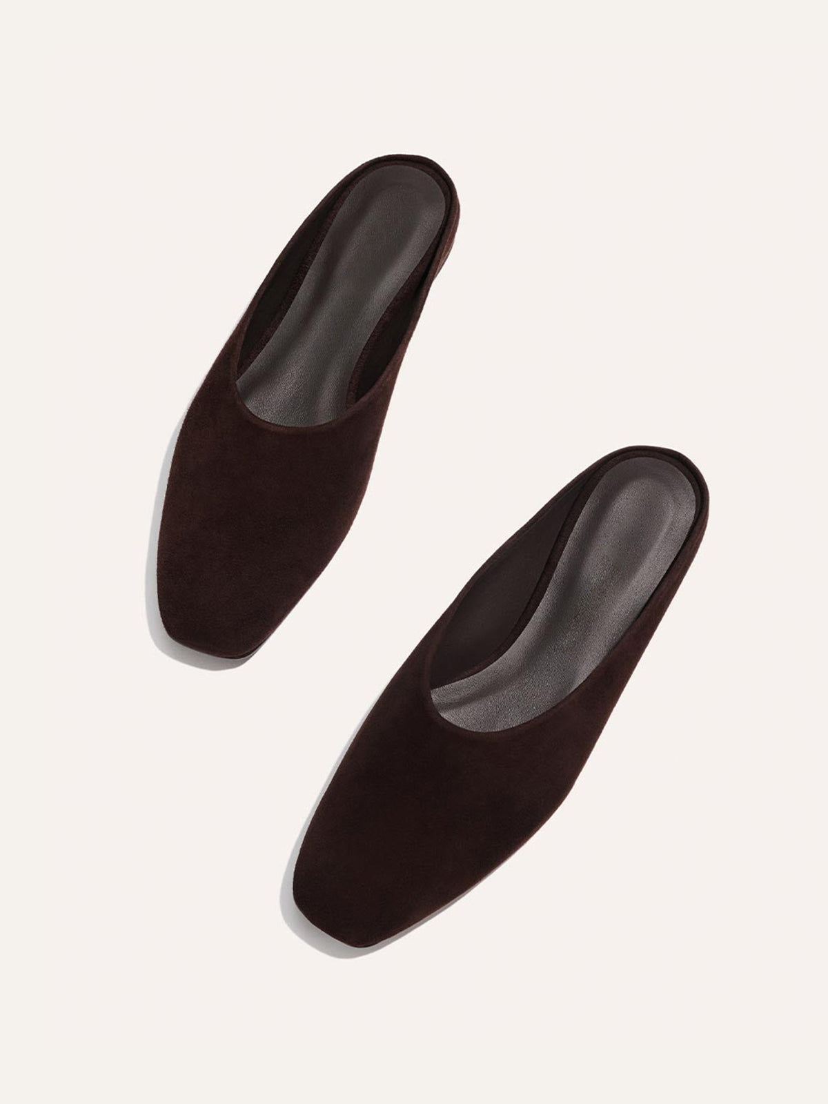 Backless Square-Toe Slip-On Chic Flats - Coffee Faux Suede