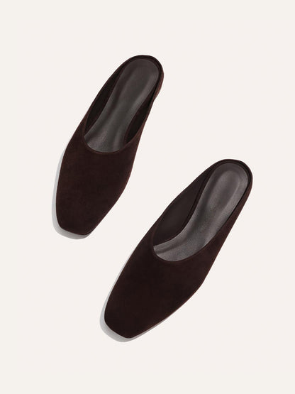 Backless Square-Toe Slip-On Chic Flats - Coffee Faux Suede