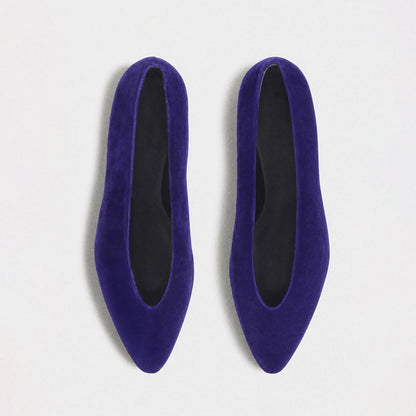 Chic Slip-On Pointed-Toe Simple Ballet Flats - Blue Velvet