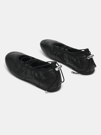 Black Round-Toe Elastic Adjustable Closure Ballet Sneakers