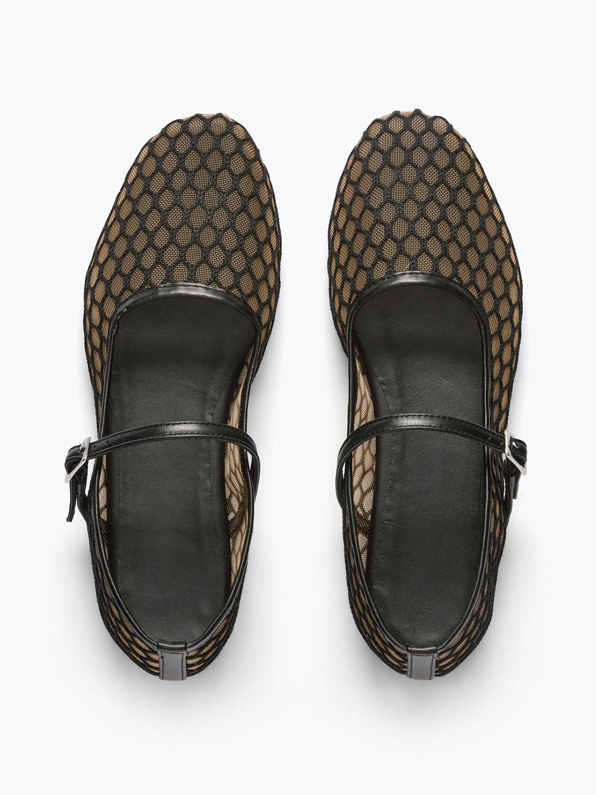Chic Square-Toe Mary Jane Slip-On Ballet Flats - Black Mesh