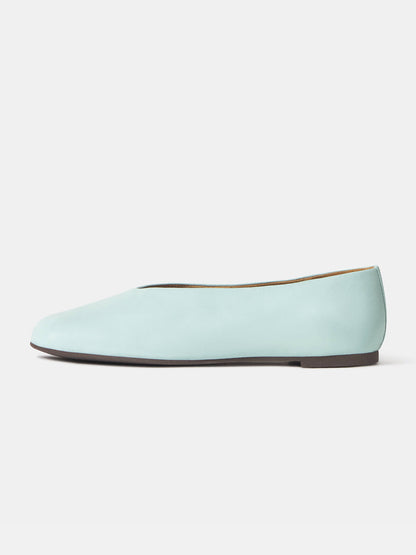 Ice Blue Square-Toe Simple Ballet Chic Flats