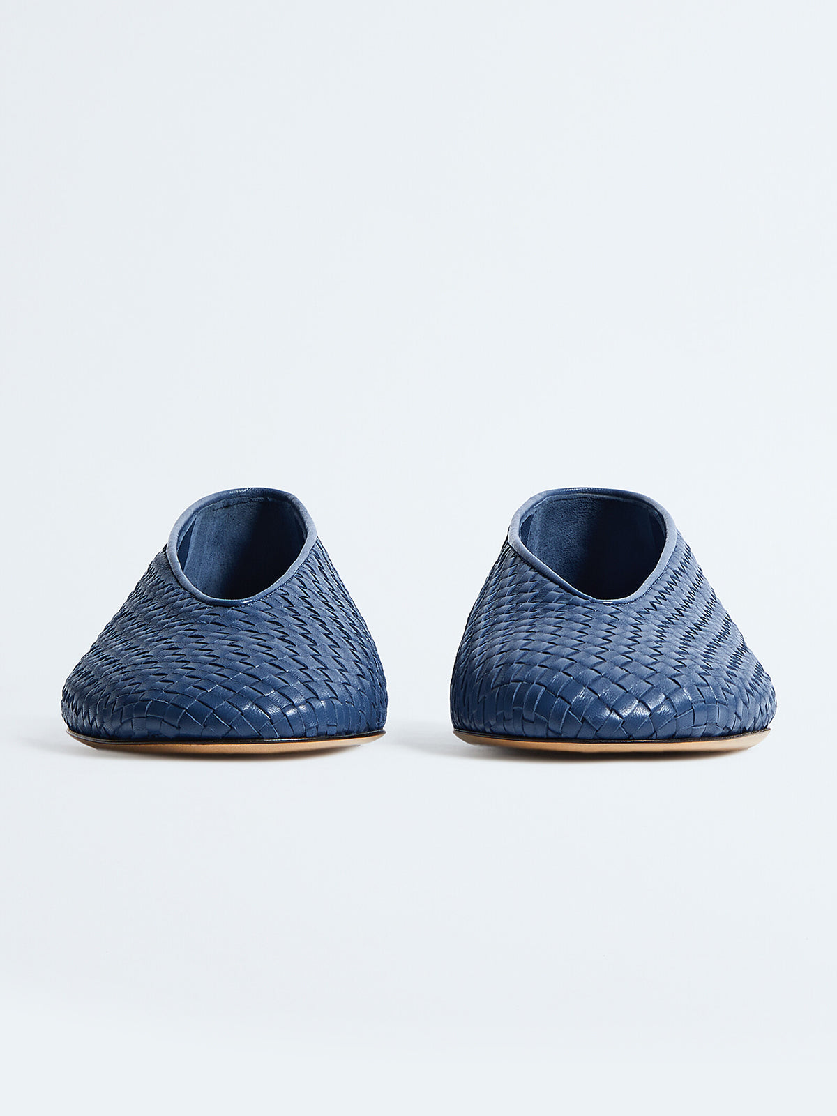 Blue Woven Vegan Leather Round-Toe Slip-On Ballet Flats