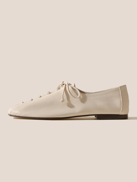 Cream Square-Toe Chic Slip-On Flats With Lace-Up