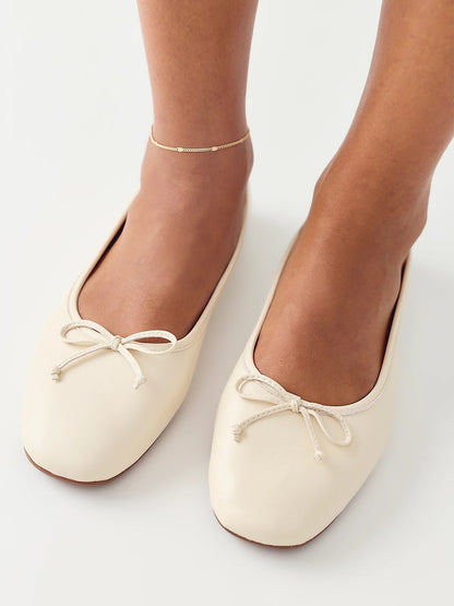 Chic Square-Toe Slip-On Front Bow Sleek Ballet Flats - Ivory