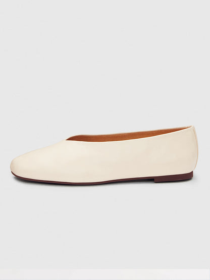 Cream Square-Toe Simple Ballet Chic Flats