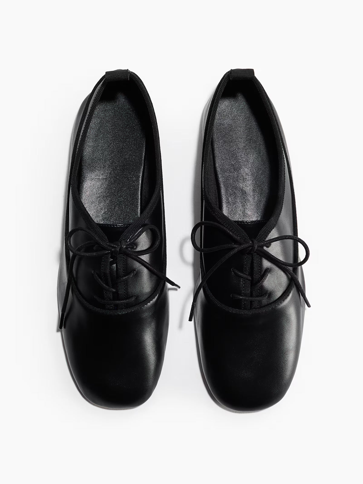 Black Square-Toe Chic Lace-Up Slip-On Ballet Flats