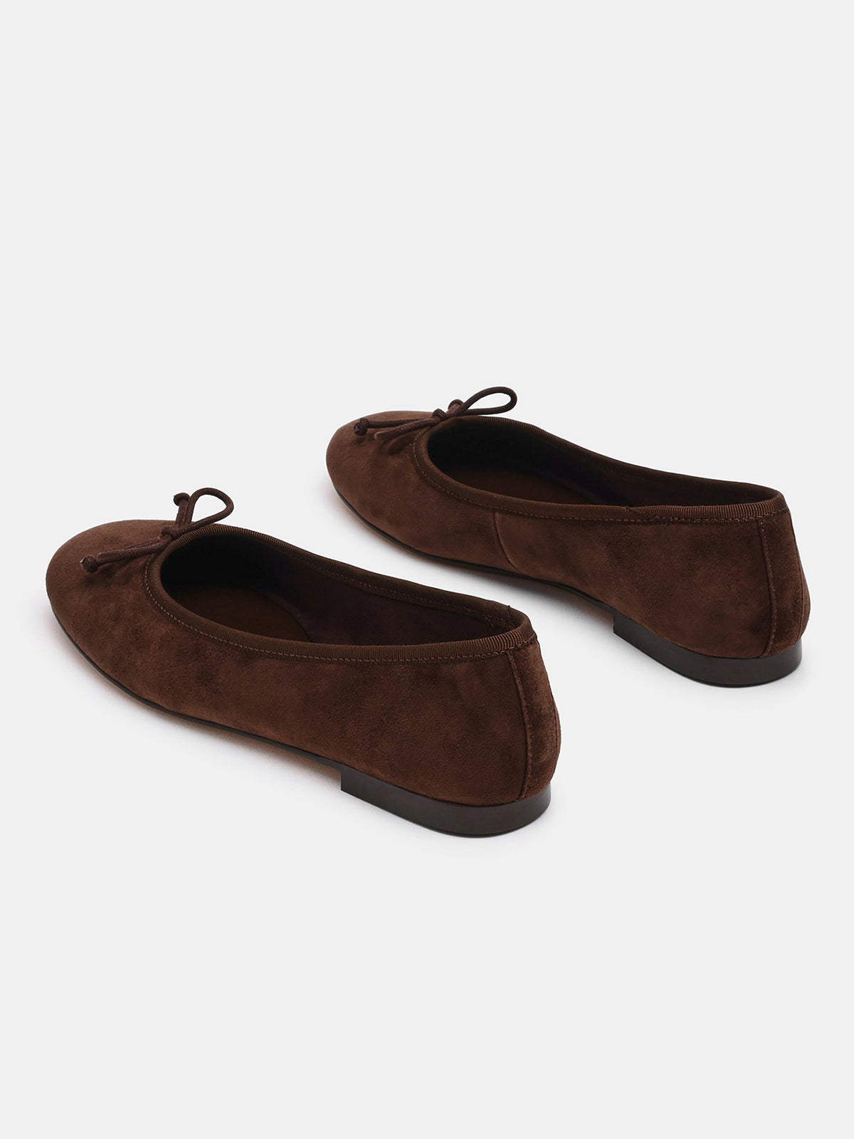 Brown Faux Suede Round-Toe Simple Slip-On Ballet Flats With Front Bow