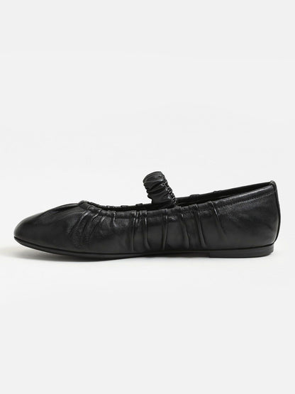 Black Square-Toe Elastic Mary Jane Classic Ballet Flats