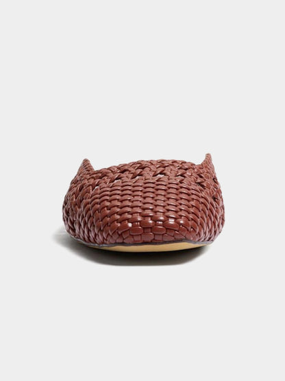 Woven Vegan Leather Square-Toe Cutout Backless Flats - Brown