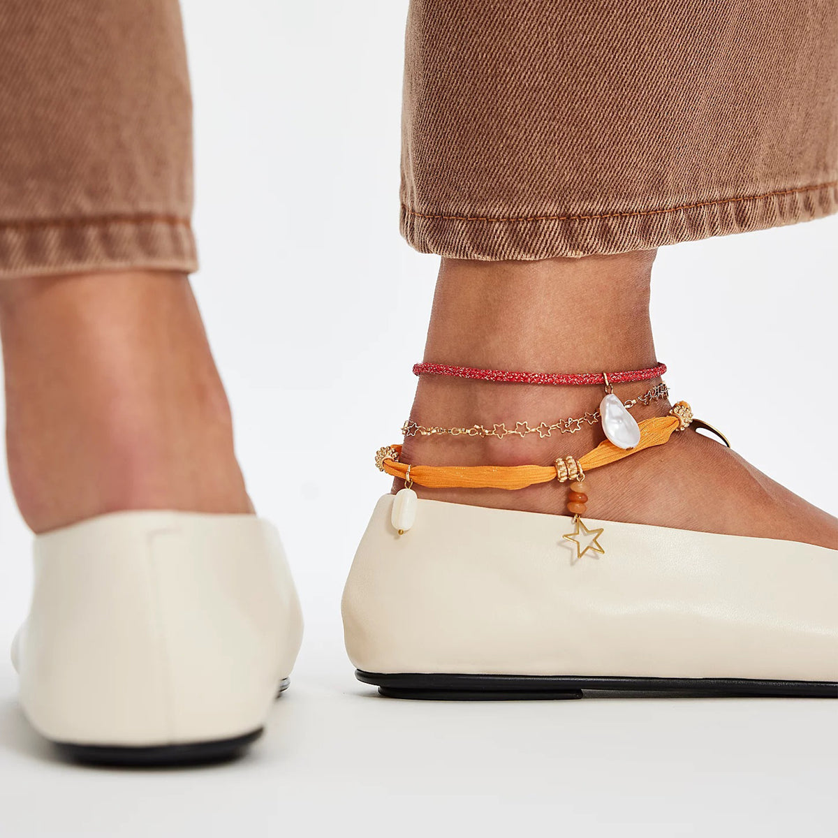 Vegan Leather Square-Toe Slip-On Ballet Flats - Ivory