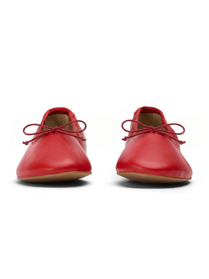 Red Round-Toe Chic Front Bow Slip-On Ballet Simple Flats