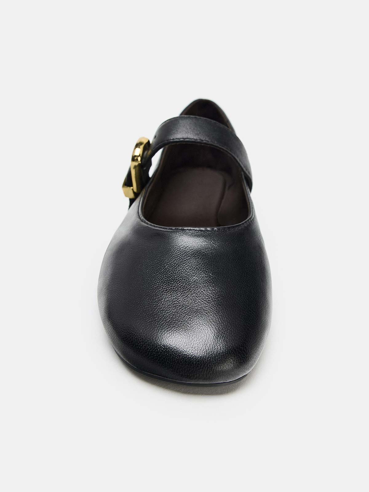 Black Round-Toe Buckle Middle Strap Slip-On Ballet Chic Flats