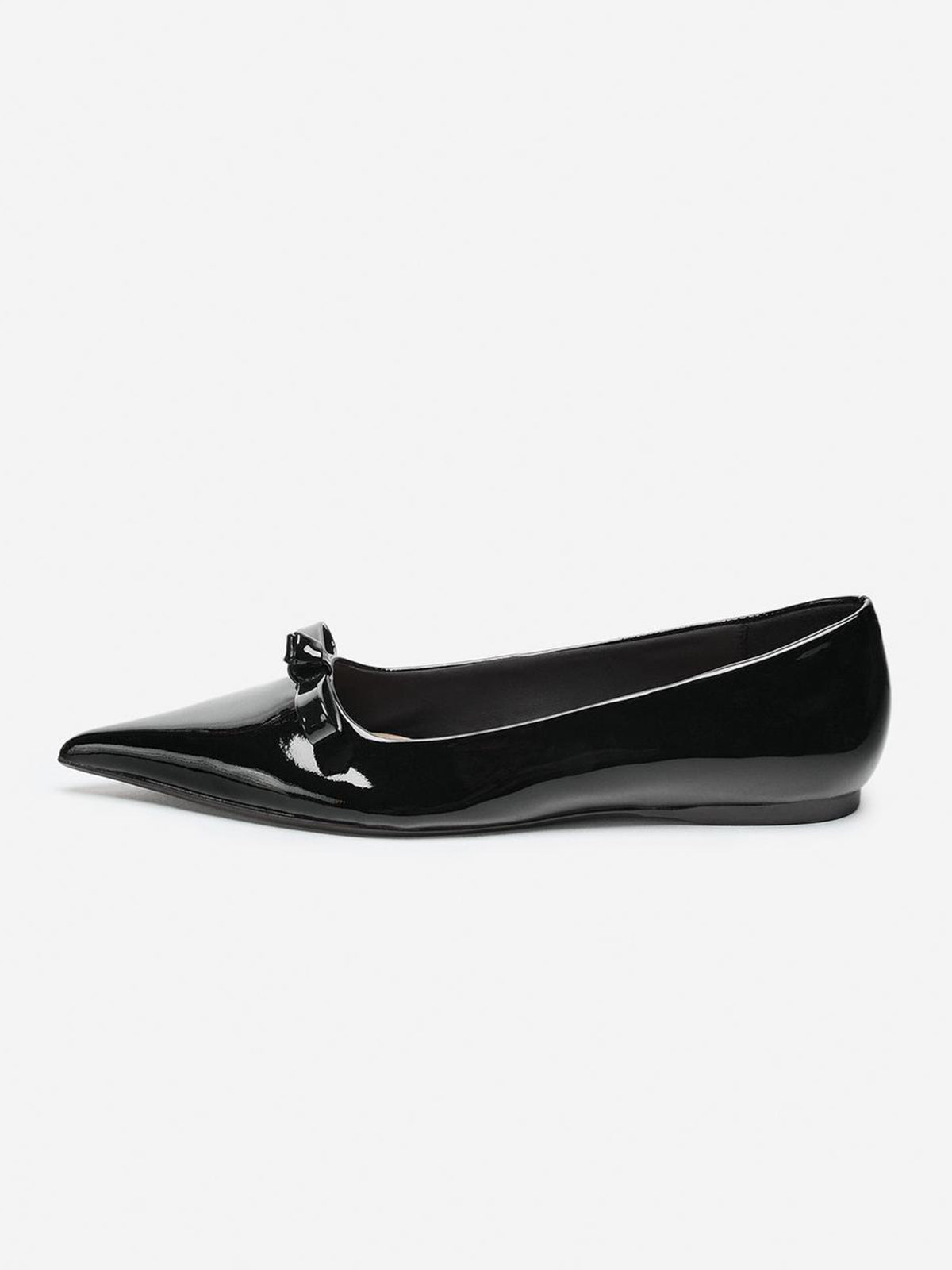 Black Patent Leather Pointed-Toe Front Bow Slip-On Flats
