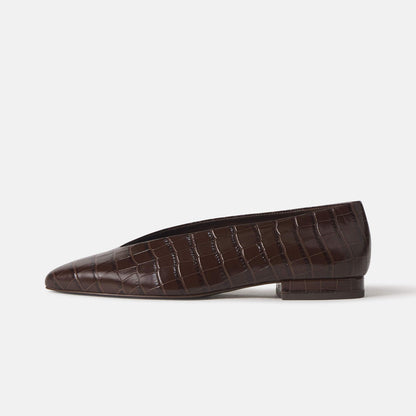 Chic Slip-On Pointed-Toe Simple Ballet Flats - Chocolate Stone Pattern