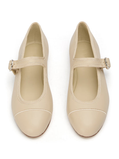 Beige Round-Toe Chic Mary Jane Slip-On Ballet Simple Flats
