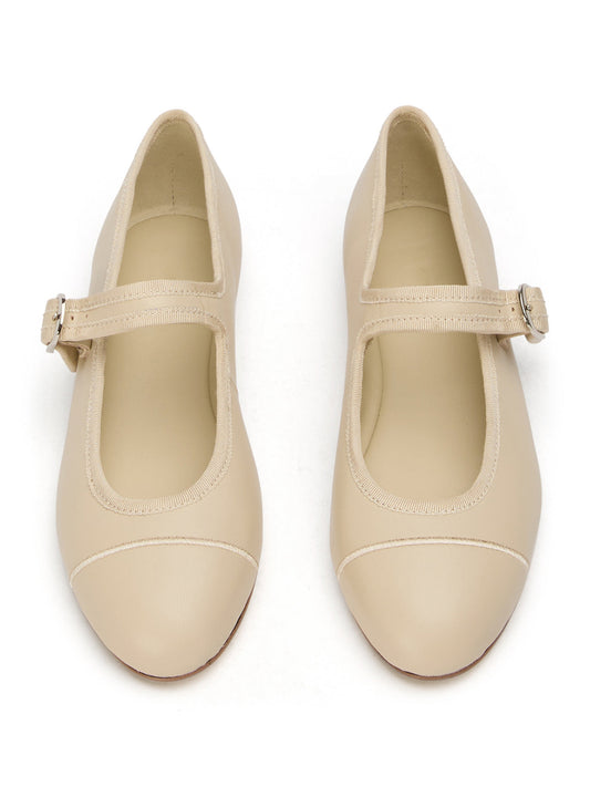 Beige Round-Toe Chic Mary Jane Slip-On Ballet Simple Flats