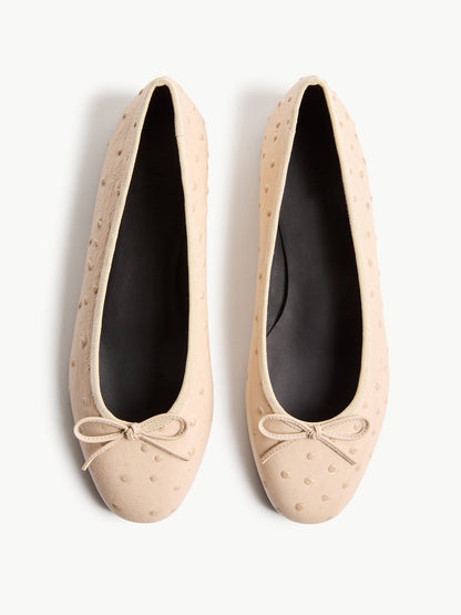 Slip-On Round-Toe Front Bow Simple Ballet Flats - Bone Ostrich Pattern