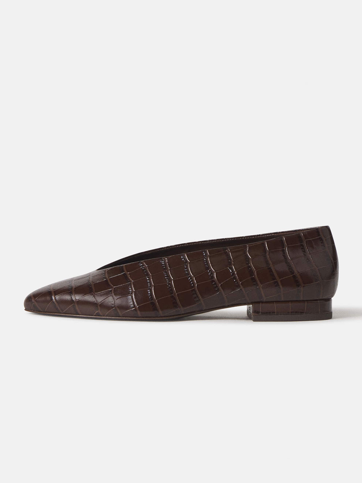 Chocolate Crocodile Pattern Pointed-Toe Slip-On Simple Ballet Flats