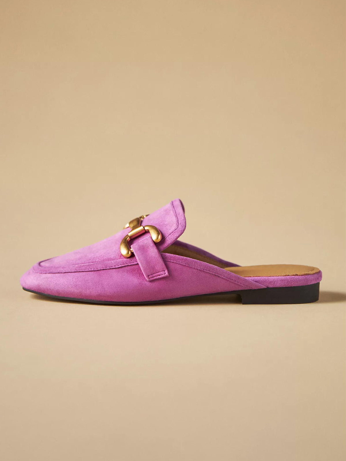 Pink Faux Suede Square-Toe Slip-On Backless Loafers Flats