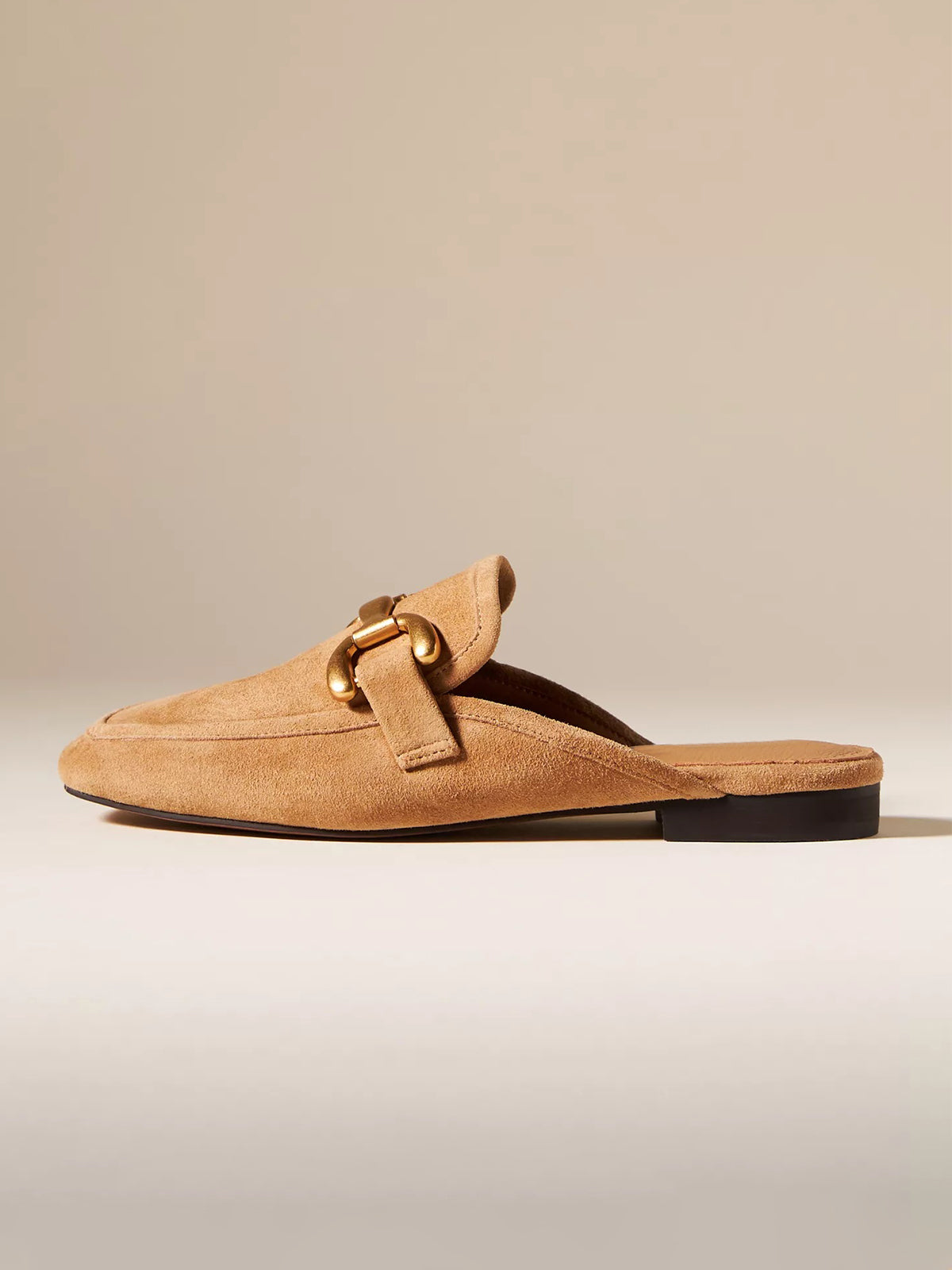 Camel Faux Suede Square-Toe Slip-On Backless Loafers Flats