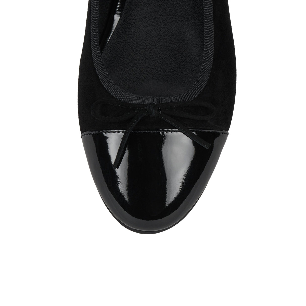 Wine Red Faux Suede And Patent Leather Round-Toe Front Bow Ballet Flats
