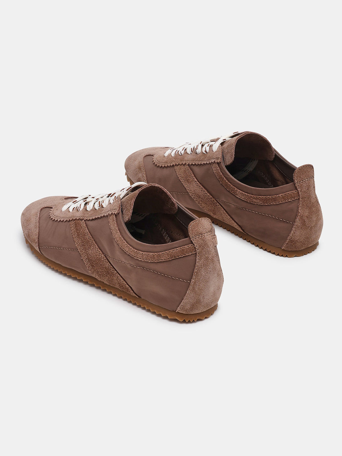 Taupe Cow Suede And Cloth Square-Toe Lace-Up Classic Flats Sneakers
