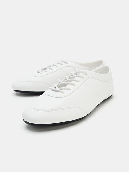 White Vegan Leather Round-Toe Chic Lace-Up Sporty Flats