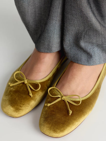Chic Square-Toe Slip-On Sleek Ballet Flats - Green Velvet