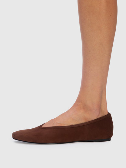 Brown Faux Suede Square-Toe Sleek Chic Ballet Flats