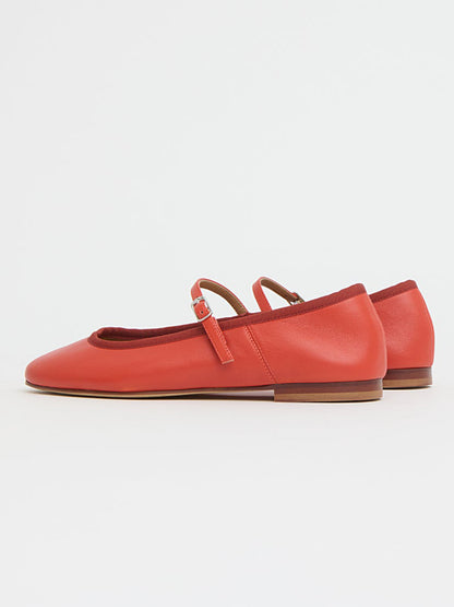Red Round-Toe Mary Jane With Buckle Chic Ballet Flats