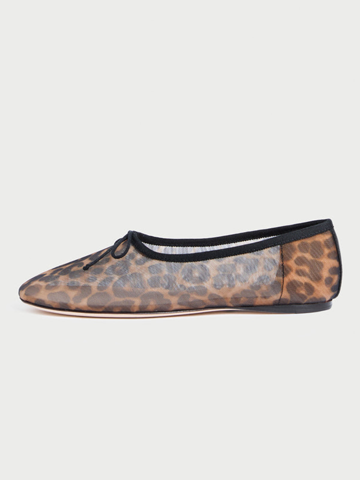 Leopard Pattern Mesh Round-Toe Chic Front Bow Slip-On Ballet Flats