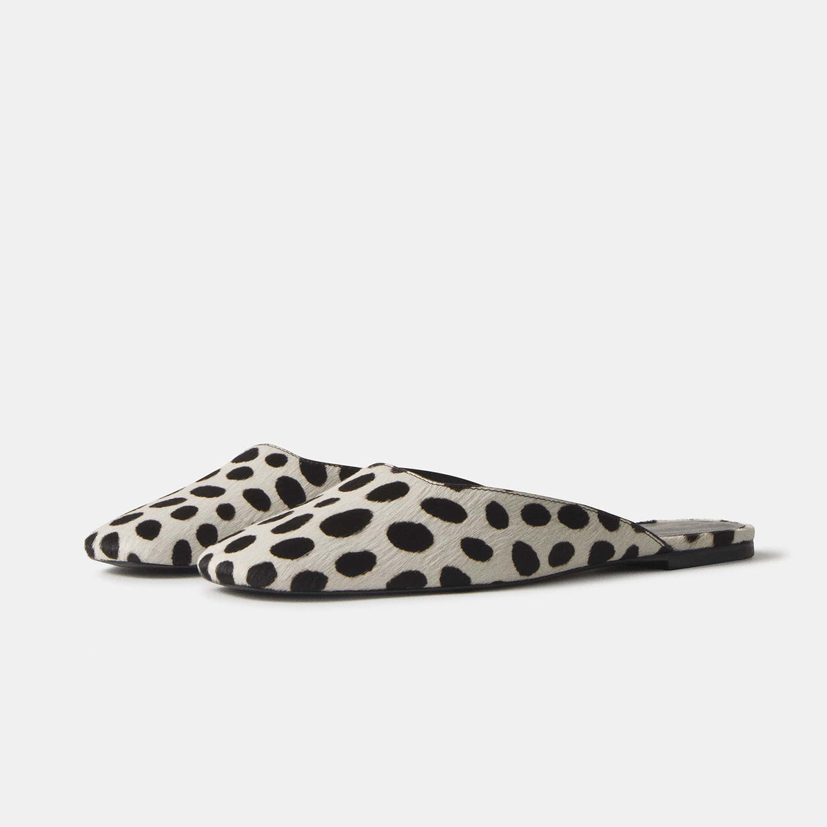 Slip-On Square-Toe Backless Mules Flats - Black And White