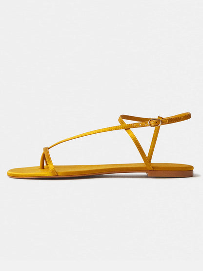 Honey Satin Square-Toe Back And Ankle Strap Flats Sandals