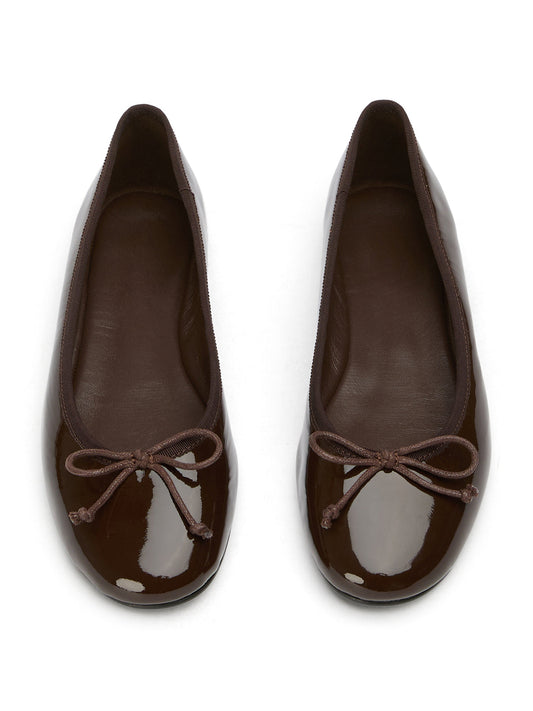 Round-Toe Chic Front Bow Slip-On Ballet Simple Flats - Patent Coffee